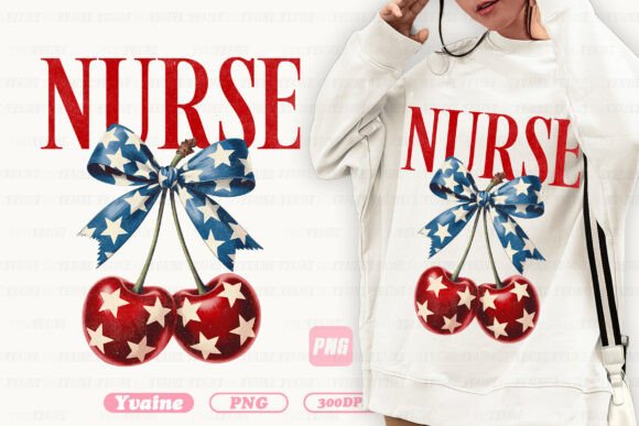 4th of July Nurse PNG: Cherry Coquette Charm