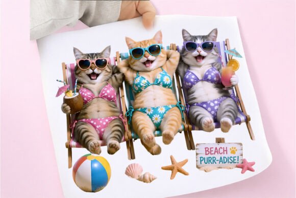 Beach Cats Png: Funny Cat Bikini & Sunglasses for Summer Projects