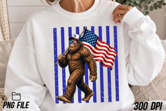 Bigfoot Mountain American Flag 4th July: Patriotic Design Asset