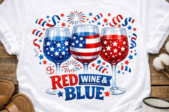 Celebrate in Style: Red Wine & Blue Patriotic 4th July PNG