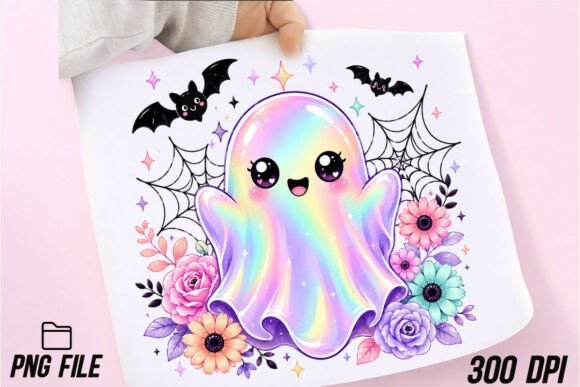 Cute Rainbow Ghost Halloween PNG: Iridescent Design for Spooky Season