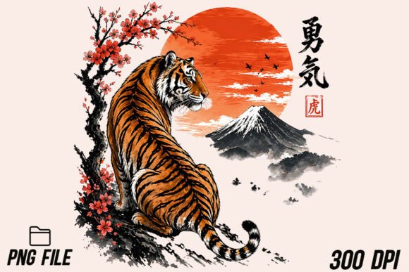 Japanese Tiger Sunset Art PNG: A Fusion of Power and Poise