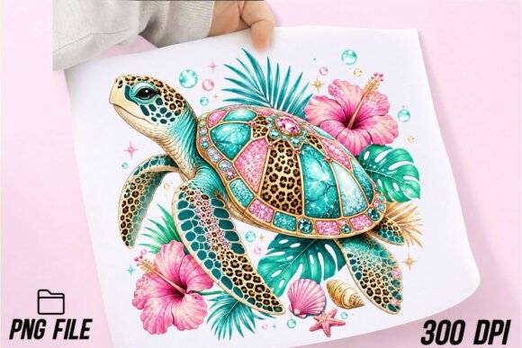 Jeweled Sea Turtle Tropical PNG: A Coastal Design Essential