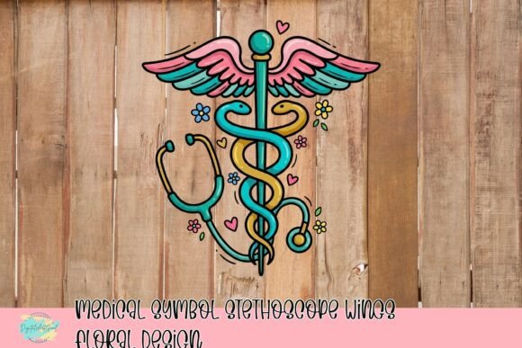 Medical Symbol Stethoscope Wings Floral Design: A Creative Asset