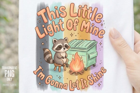 This Little Light of Mine PNG: A Cozy Raccoon Campfire Design