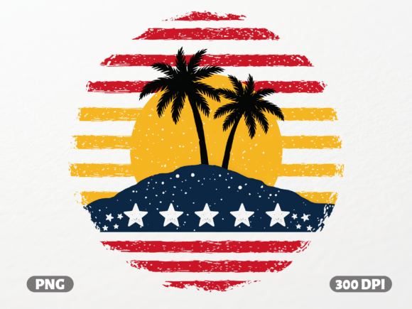 USA Flag Island Sunset PNG: A Patriotic Tropical Design
